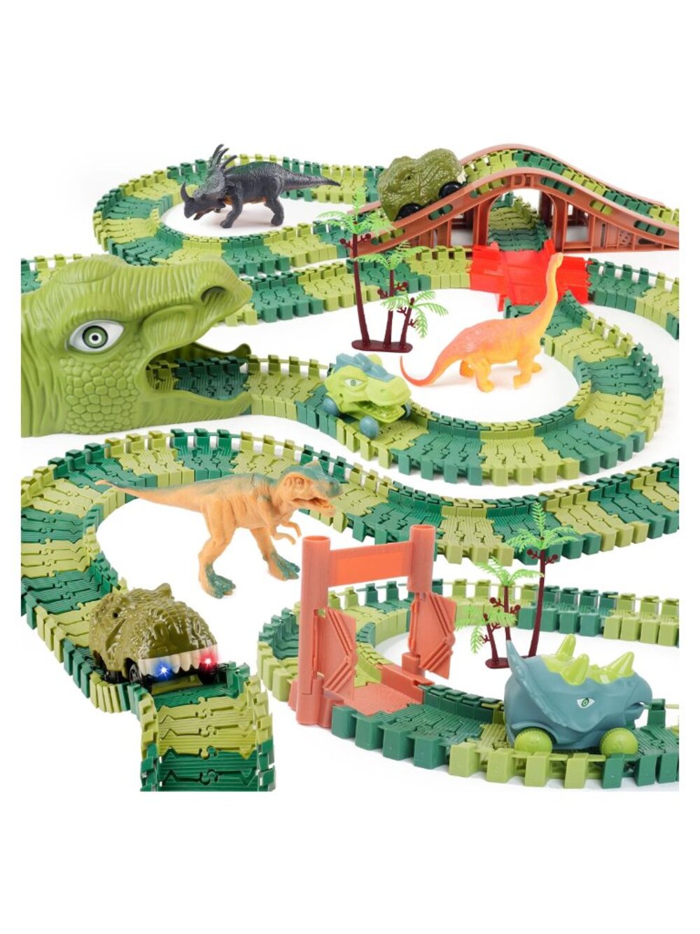 Dinosaur Race Car Track Set 217 Pieces Light & Sound Toy Gift for Kids